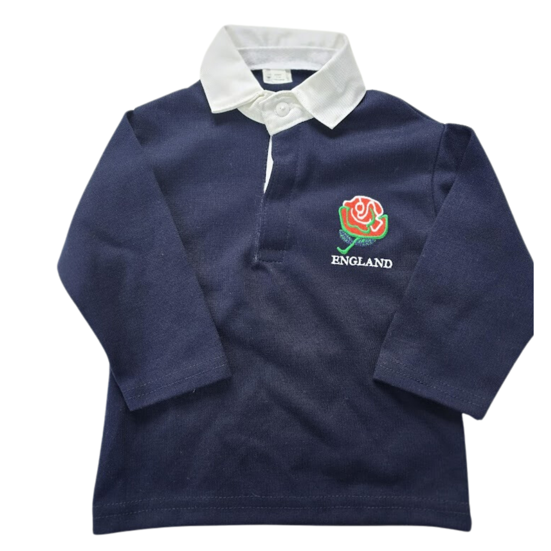 Rugby Baby Kids Retro England English Polo Shirt Size 0 Months To 14 Years
