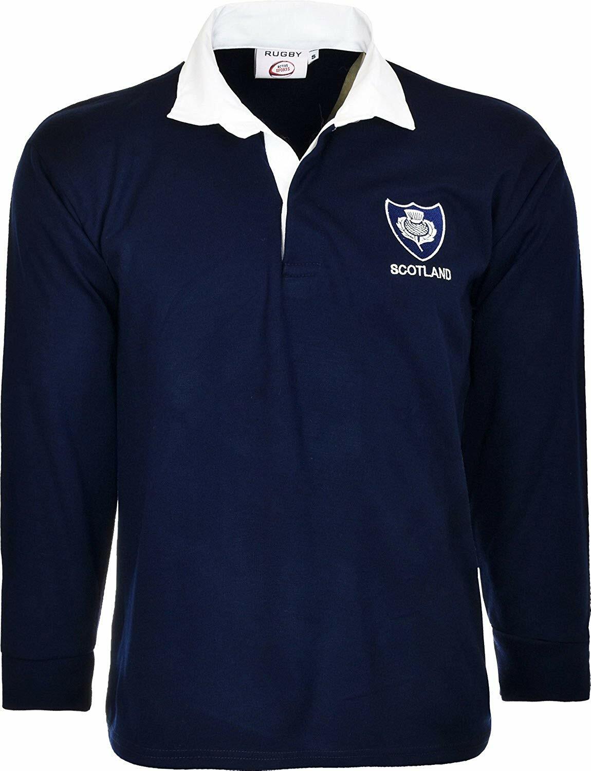 Rugby Men's Navy Retro Traditional Classic Collared Scottish Polo Shirt