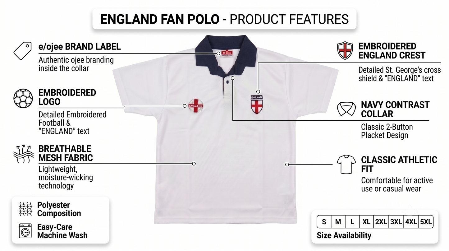 England Football Polo Shirt – Supporters Crest Jersey (Navy, Red, White)