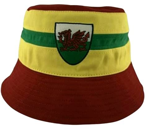 Nuovo Galles Welsh Dragon 2022 Bucket Hat Beach Football Cymru Rugby Sport Fan Strisce Bianco, bianco