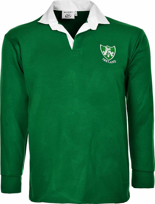 Rugby Unisex Adults Long Sleeve Ireland Irish Retro Polo Shirt Size S-5XL
