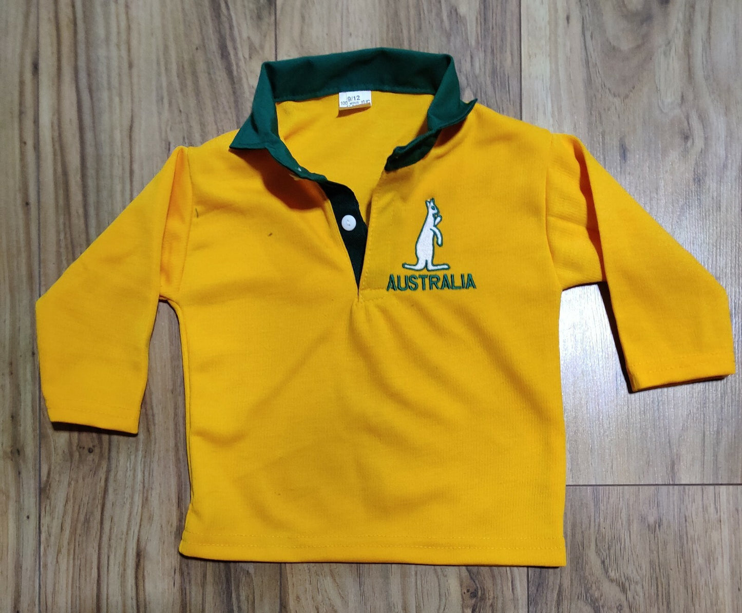 Rugby Baby Kids Gold Long Sleeve Australia Polo Shirt Size 0 Months To 14 Years