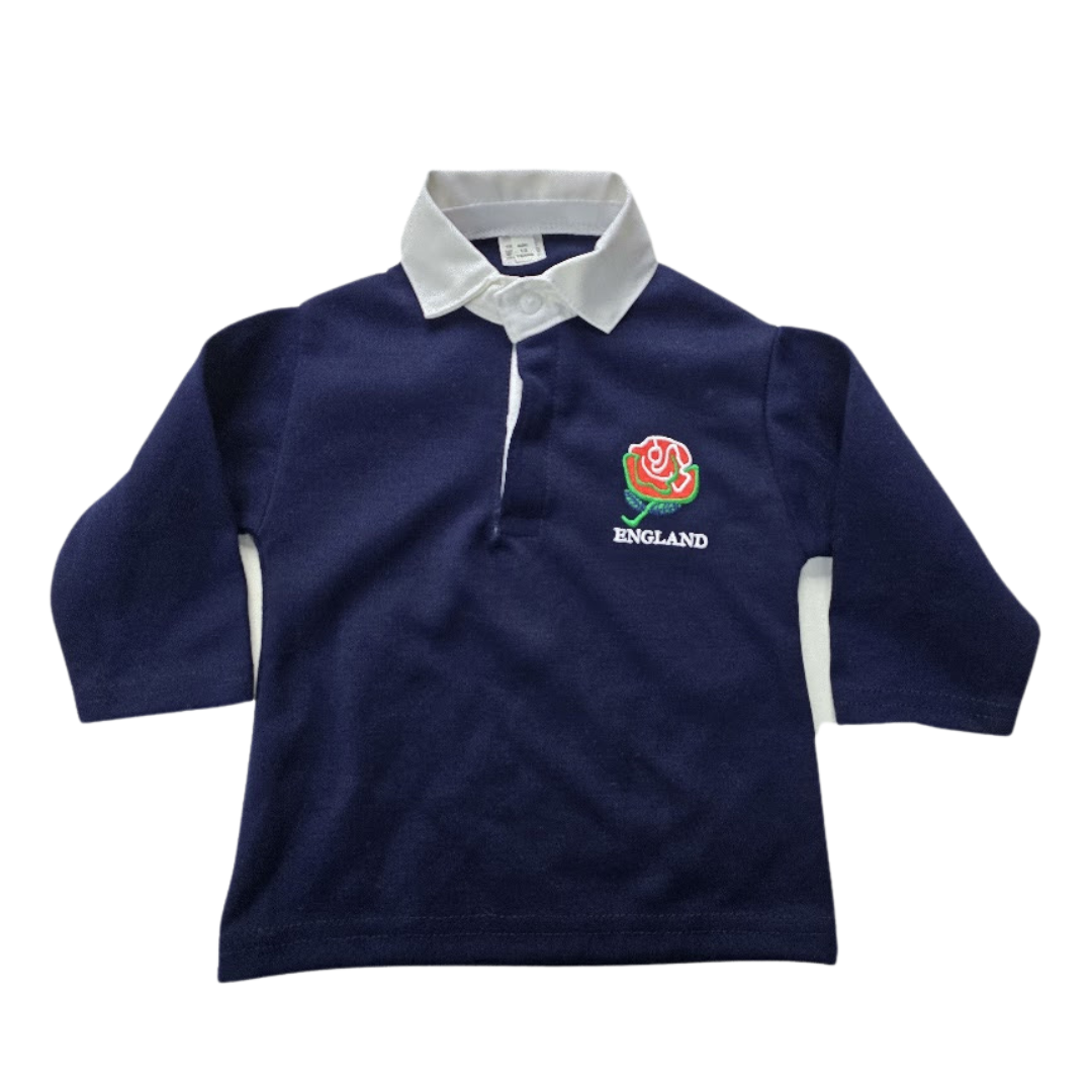 Rugby Baby Kids Retro England English Polo Shirt Size 0 Months To 14 Years