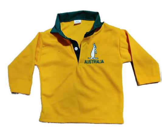 Rugby Baby Kids Gold Long Sleeve Australia Polo Shirt Size 0 Months To 14 Years