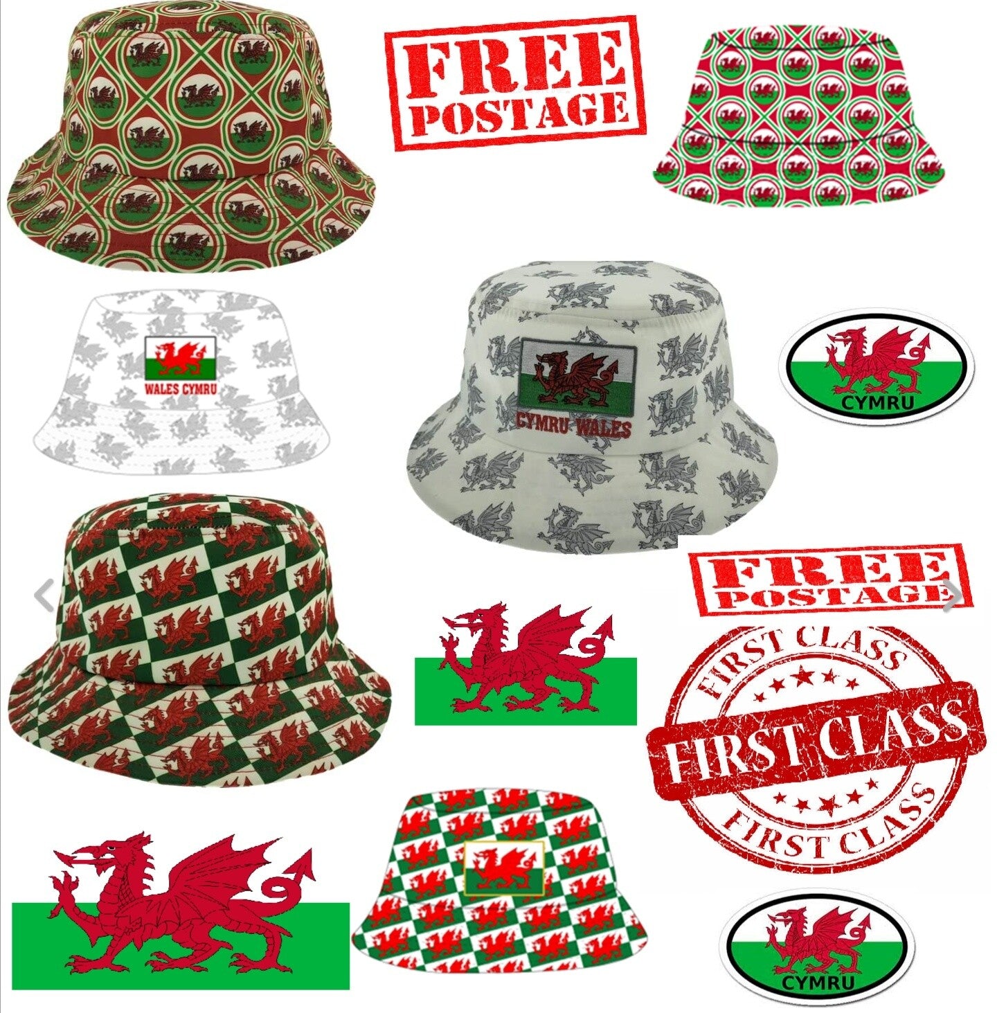 Rugby Unisex Adults Wales Cymru Welsh Dragon 2022 1958 Football Bucket Hat