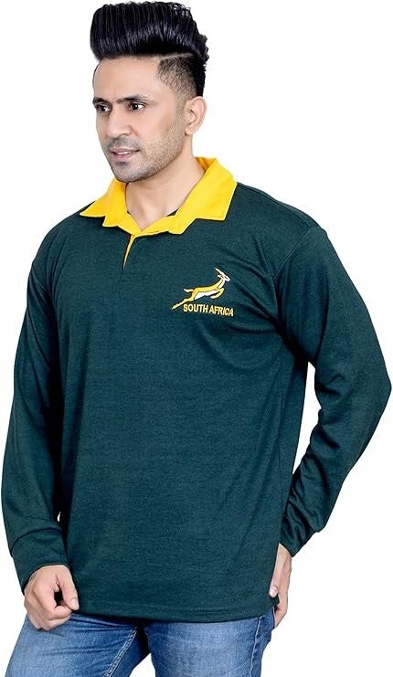 Rugby Unisex Adults Green South Africa Springboks Polo Shirt Size Small-6XL