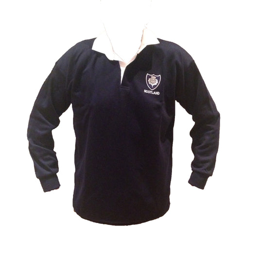 Rugby Men's Navy Retro Traditional Classic Collared Scottish Polo Shirt