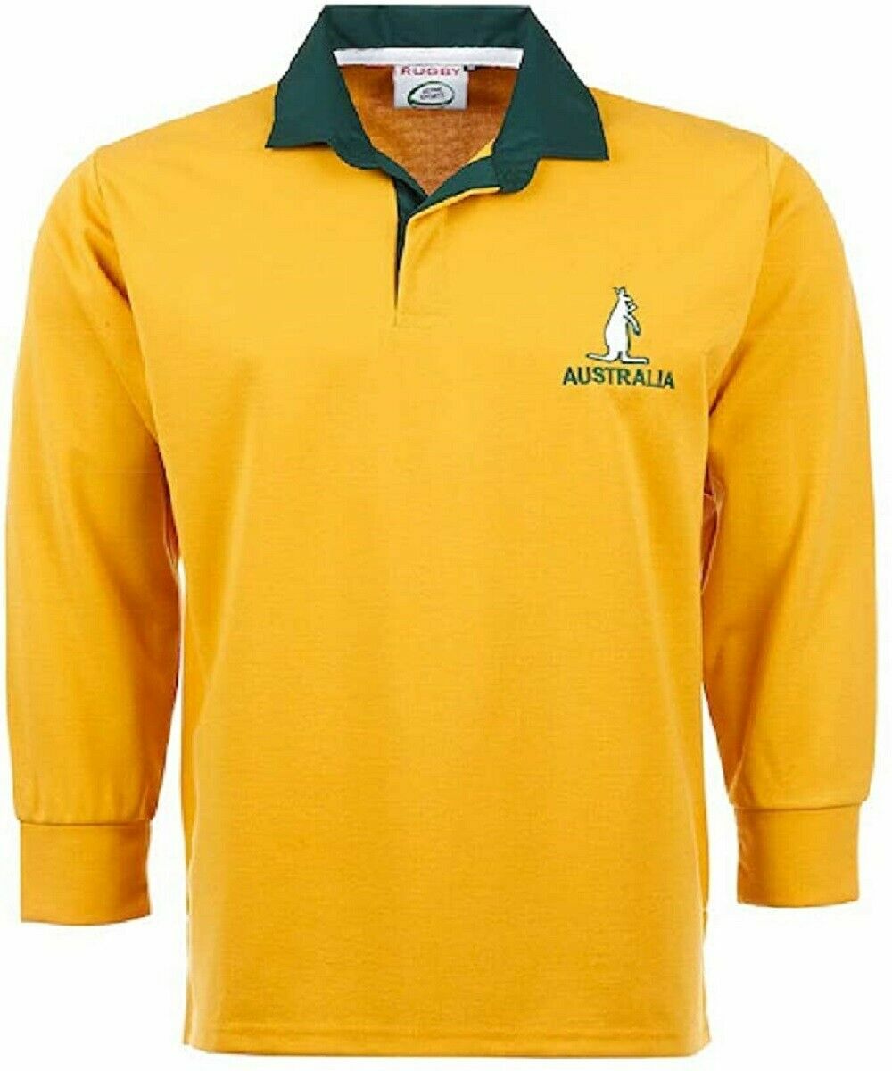 Rugby Baby Kids Gold Long Sleeve Australia Polo Shirt Size 0 Months To 14 Years